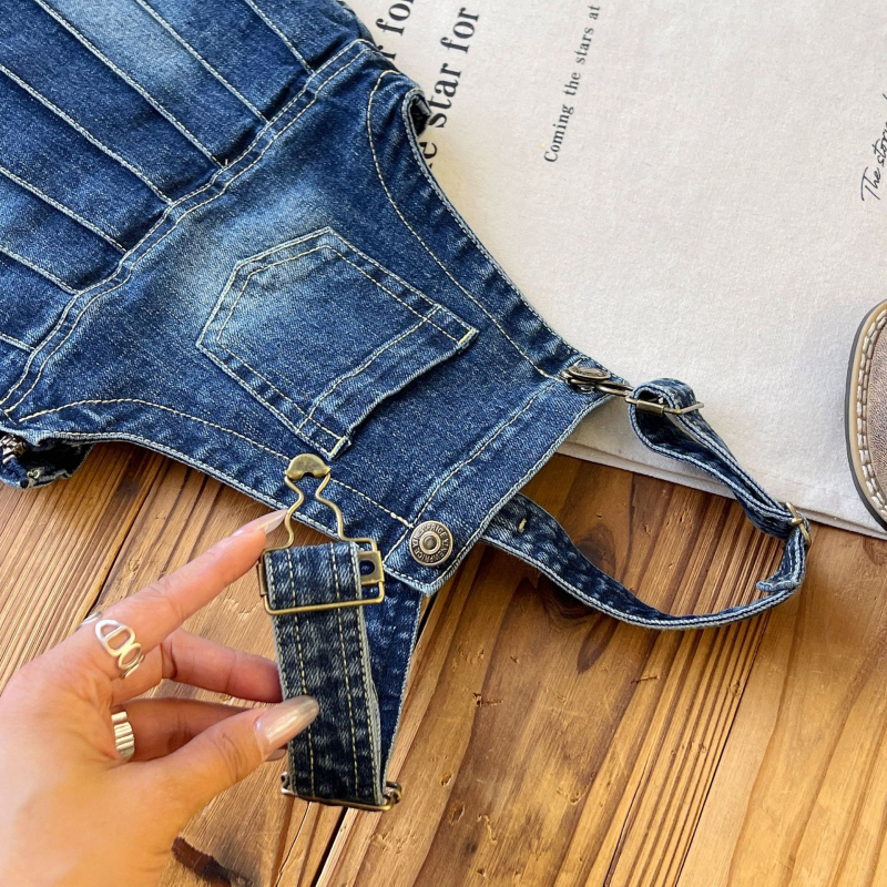 Kislányoknak szóló denim pliszírozott pántos szoknya, japán stílus, 65% pamut, puha anyag