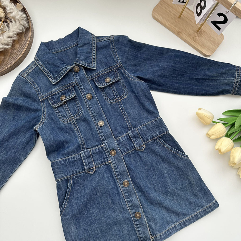 Rochie denim pentru fetițe, 100% bumbac, primăvară, casual, pentru vârsta 1-3 ani
