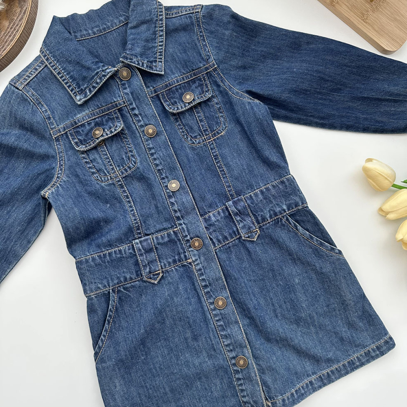 Rochie denim pentru fetițe, 100% bumbac, primăvară, casual, pentru vârsta 1-3 ani