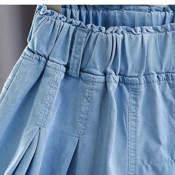 Lányoknak szóló denim gyöngyökkel díszített plisírozott rövid szoknya, UV-védett anyag, poliészter-pamut keverék