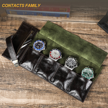 Carcasă de depozitare pentru patru ceasuri din piele de vițel de primă calitate, cu cataramă pliabilă – cutie portabilă pentru ceas de buzunar, imprimare logo, etichetă privată personalizabilă