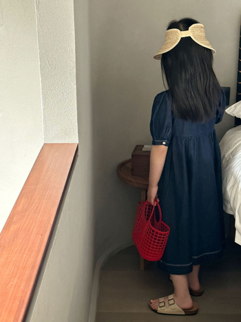 Rochie din denim în stil coreean pentru fete, croială A-line, țesătură subțire, culoare solidă, pentru copii de 3–8 ani, Primăvara 2024, brand Jutian