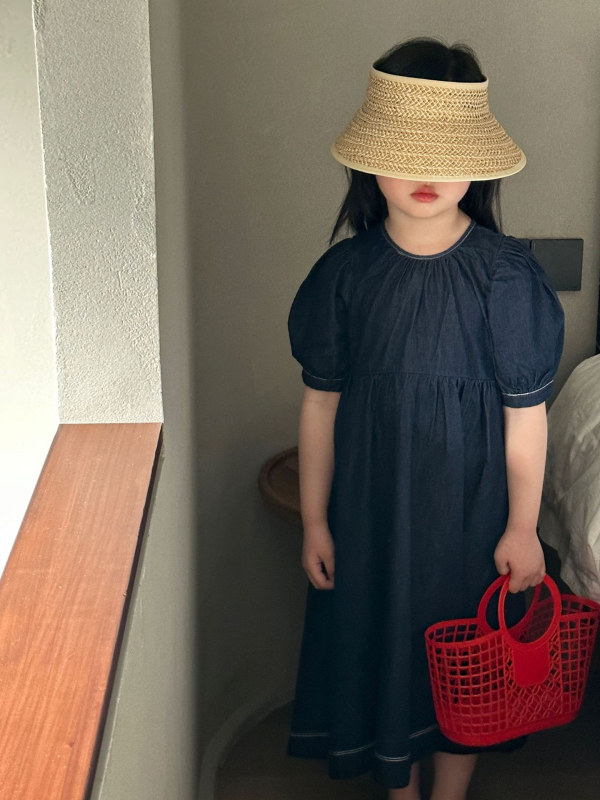 Rochie din denim în stil coreean pentru fete, croială A-line, țesătură subțire, culoare solidă, pentru copii de 3–8 ani, Primăvara 2024, brand Jutian