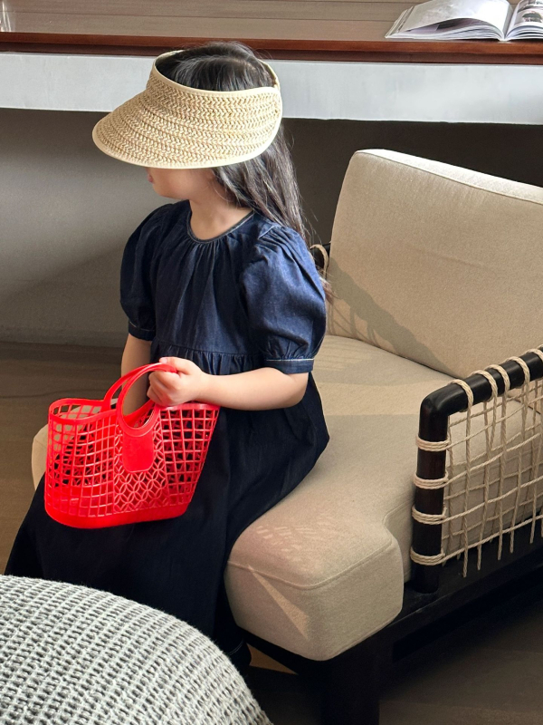 Rochie din denim în stil coreean pentru fete, croială A-line, țesătură subțire, culoare solidă, pentru copii de 3–8 ani, Primăvara 2024, brand Jutian