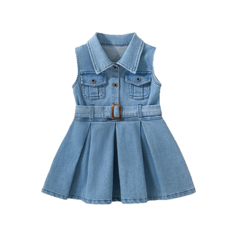 Rochie de denim pentru fete fără mâneci – Versiune coreeană, vară, Material moale, Pentru vârsta 3–8 ani