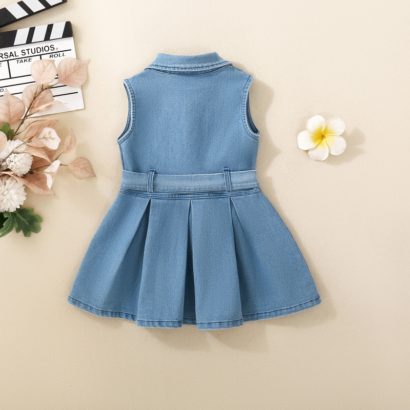 Rochie de denim pentru fete fără mâneci – Versiune coreeană, vară, Material moale, Pentru vârsta 3–8 ani