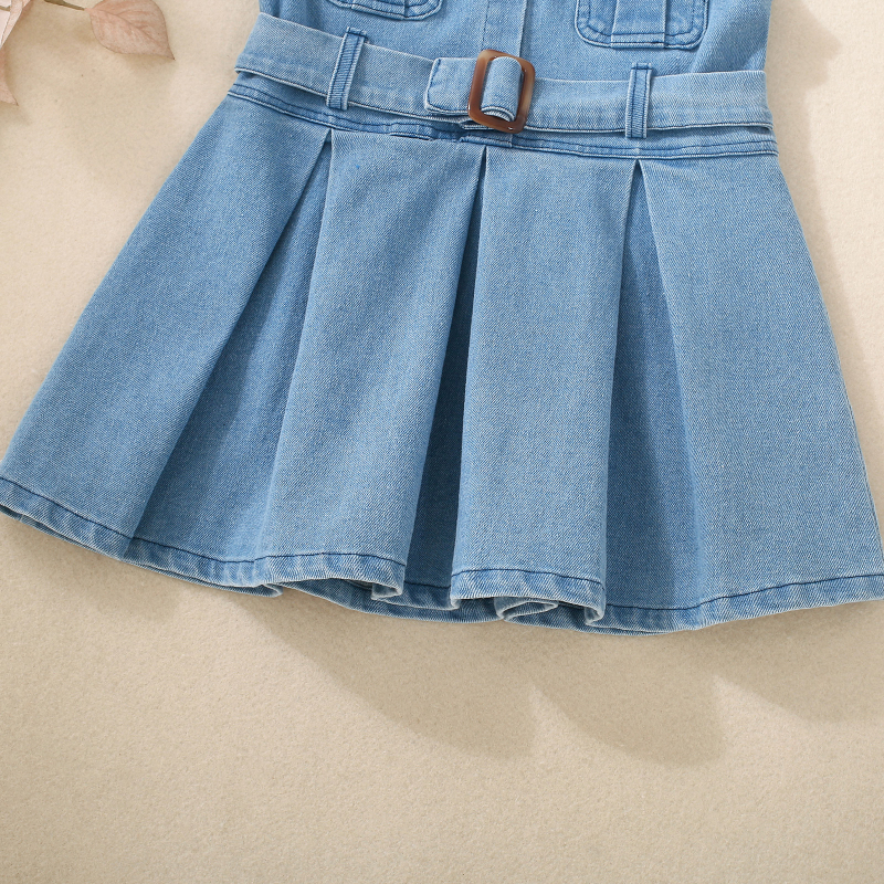 Rochie de denim pentru fete fără mâneci – Versiune coreeană, vară, Material moale, Pentru vârsta 3–8 ani