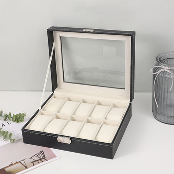 Cutie din piele pentru ceasuri, pentru bărbați, cu 10 compartimente, spațiu mare, depozitare cu mai multe compartimente, cutie de prezentare accesorii