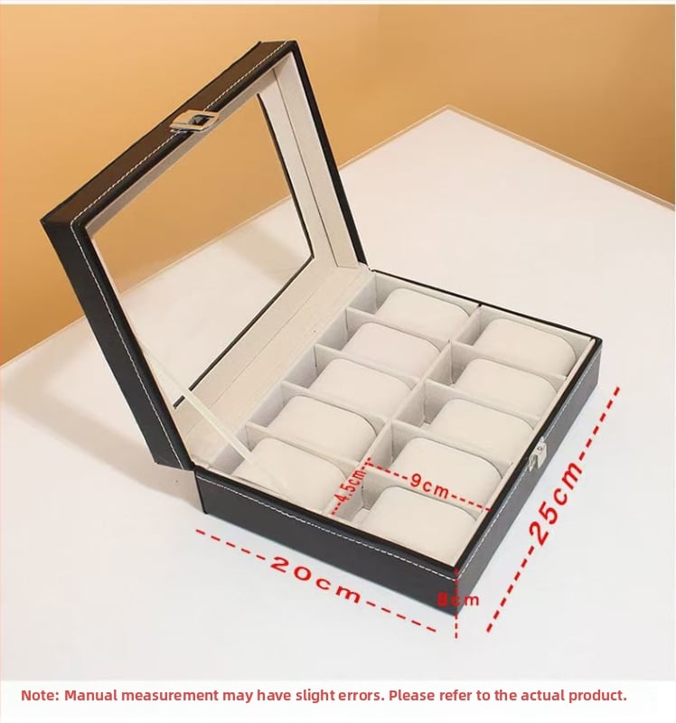 Cutie din piele pentru ceasuri, pentru bărbați, cu 10 compartimente, spațiu mare, depozitare cu mai multe compartimente, cutie de prezentare accesorii