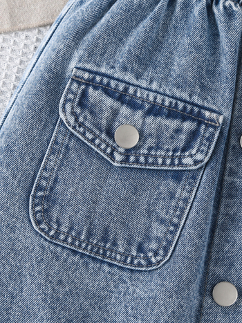 Fustă denim midi pentru fete, în linie A, cu nasturi decorativi și buzunare cargo, margine raw spălat, compoziția: 51% bumbac, 32% poliester, 17% rayon