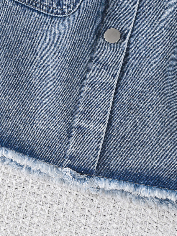 Fustă denim midi pentru fete, în linie A, cu nasturi decorativi și buzunare cargo, margine raw spălat, compoziția: 51% bumbac, 32% poliester, 17% rayon