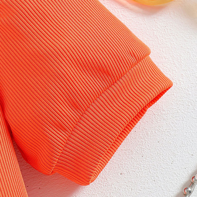 Detský dvodielny komplet pre dievčatá, kórejský štýl, leto, top s odhaleným ramenom a krátkymi rukávmi, sukňový komplet, 3–8 rokov