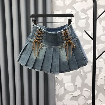 Dječja denim suknja u korejskom stilu, plisirana A-linija, s elastičnim pojasom, ljetni model