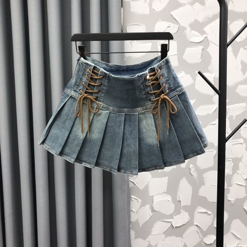 Dječja denim suknja u korejskom stilu, plisirana A-linija, s elastičnim pojasom, ljetni model