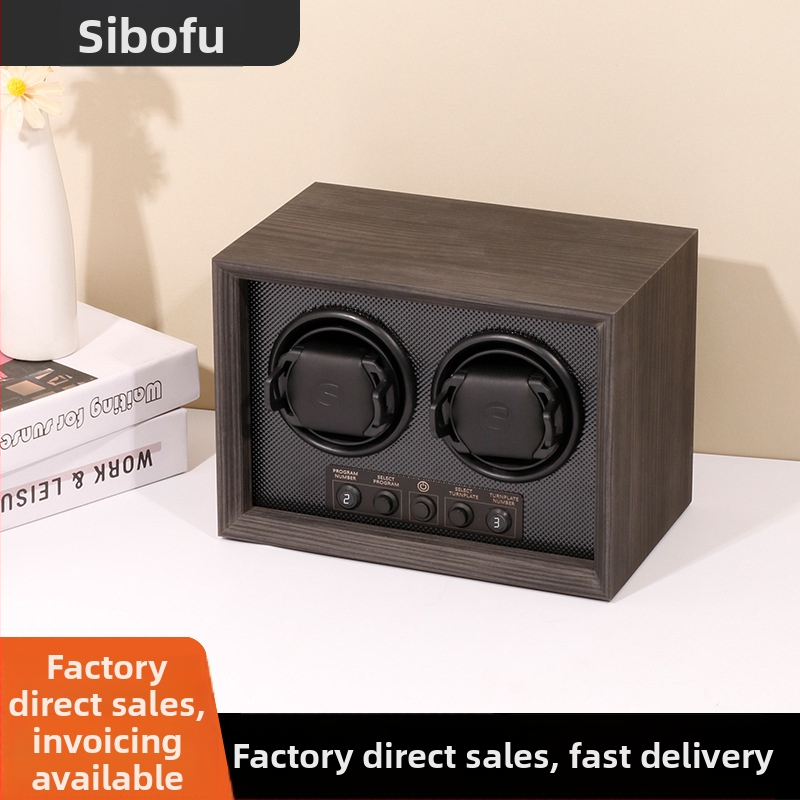 Sipofu înfășurător de ceasuri din lemn cu două compartimente, mișcare automată, cutie de afișaj dreptunghiulară, personalizare disponibilă, set de 6 bucăți