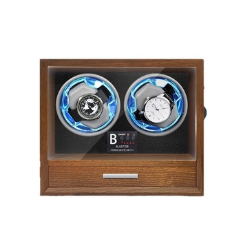 Medinė laikrodžių dėžutė su automatinio vyniojimo mechanizmu, anti-magnetinė, ultra tylus, dviejų laikrodžių saugojimui