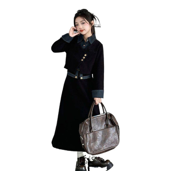 Dječji zimski dvodijelni set: haljina s flis podstavom, korejski stil, debeli materijal