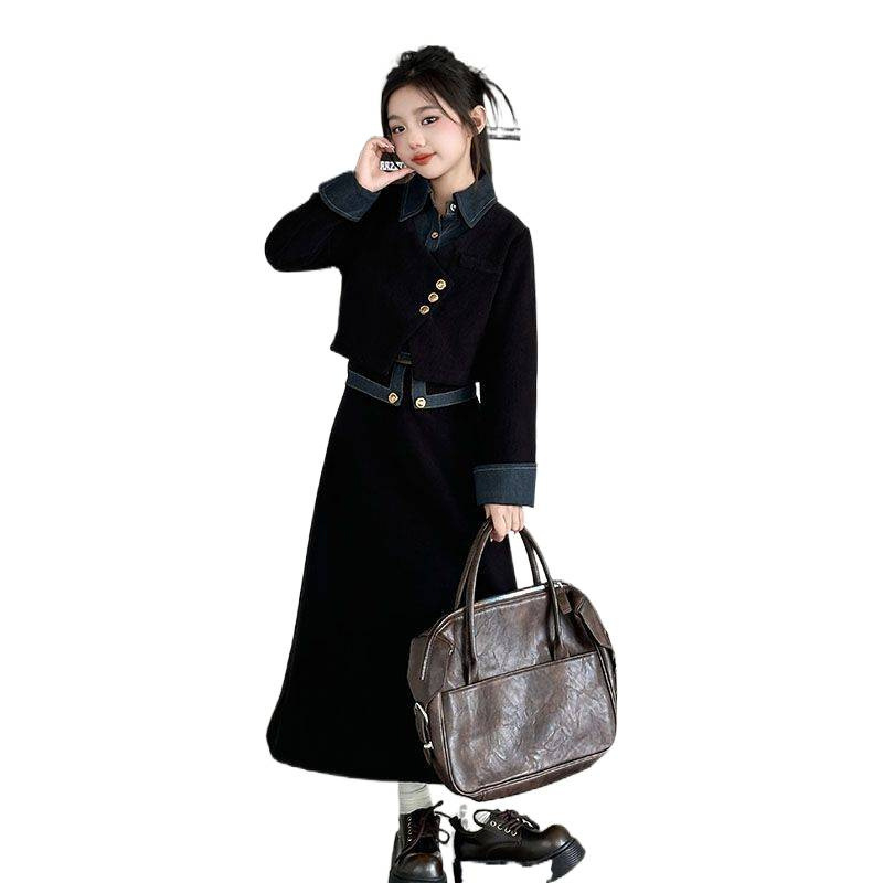 Dječji zimski dvodijelni set: haljina s flis podstavom, korejski stil, debeli materijal