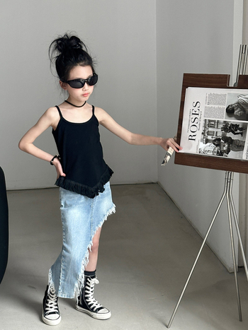 Gyerekeknek szóló denim szoknya; anyag: denim; fő anyag: pamut; stílus: denim szoknya; 3–8 éves lányoknak