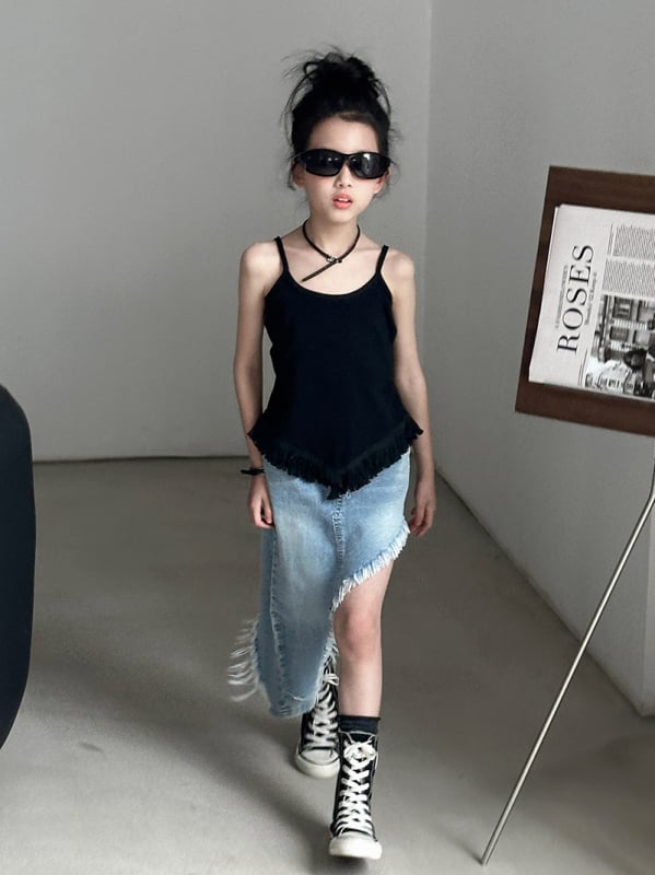 Gyerekeknek szóló denim szoknya; anyag: denim; fő anyag: pamut; stílus: denim szoknya; 3–8 éves lányoknak