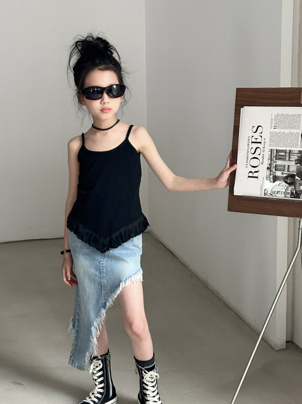 Gyerekeknek szóló denim szoknya; anyag: denim; fő anyag: pamut; stílus: denim szoknya; 3–8 éves lányoknak