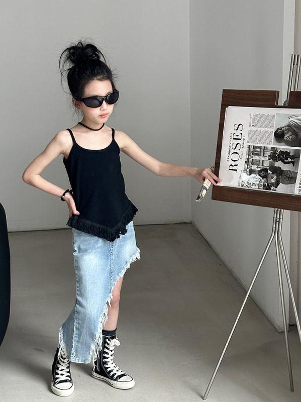 Gyerekeknek szóló denim szoknya; anyag: denim; fő anyag: pamut; stílus: denim szoknya; 3–8 éves lányoknak