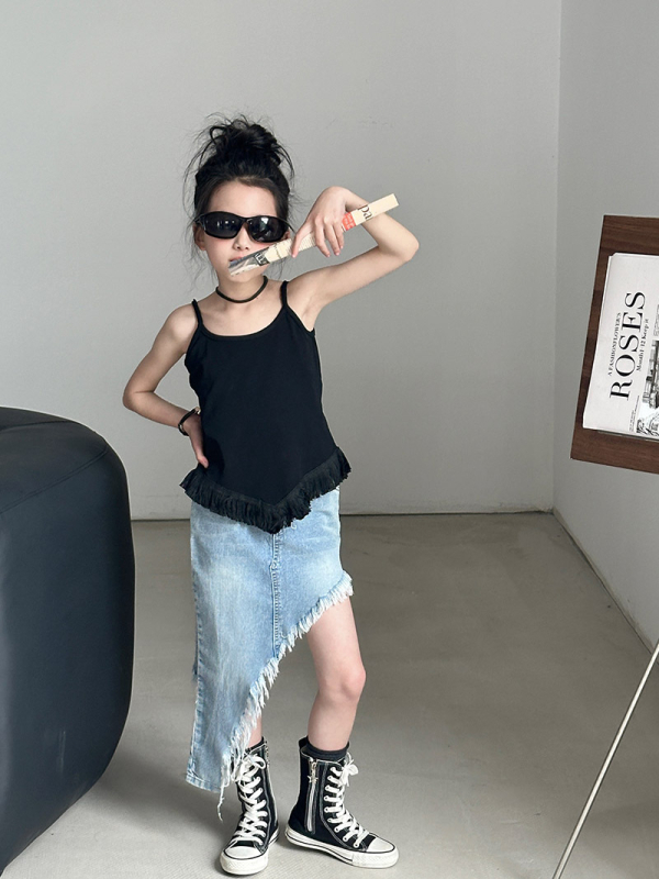 Gyerekeknek szóló denim szoknya; anyag: denim; fő anyag: pamut; stílus: denim szoknya; 3–8 éves lányoknak