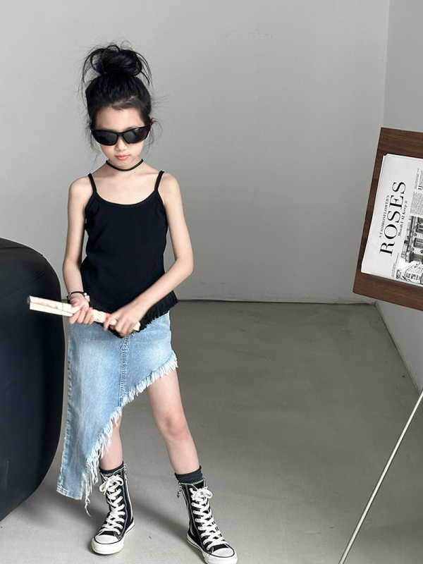 Gyerekeknek szóló denim szoknya; anyag: denim; fő anyag: pamut; stílus: denim szoknya; 3–8 éves lányoknak