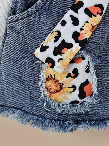 Dječji ljetni dvodijelni set: top bez rukava s cvjetnim uzorkom i denim suknja za djevojčice
