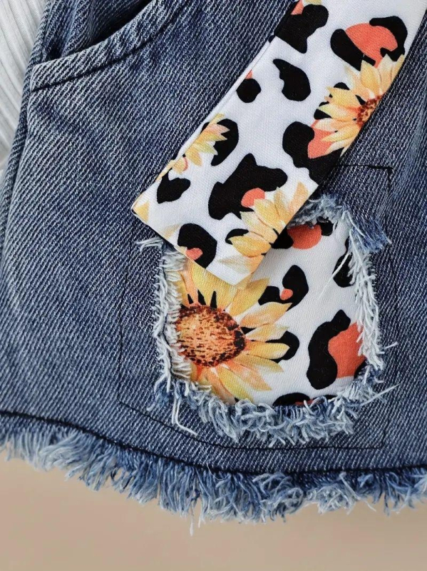 Dječji ljetni dvodijelni set: top bez rukava s cvjetnim uzorkom i denim suknja za djevojčice
