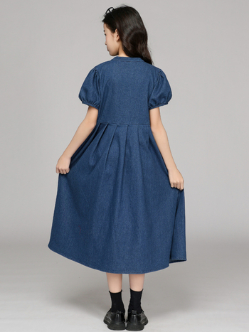 Detské šaty s A-line z denimu – kórejská verzia, kaubojský denim, 95% bavlna, pre deti nad 8 rokov (výška nad 140 cm), leto 2025