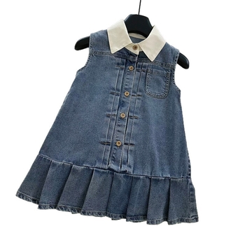 Dječja vest haljina u korejskom stilu s A-linijskim krojem, denim/pamuk, 65% poliester, mekana obrada tkanine, ljeto 2025