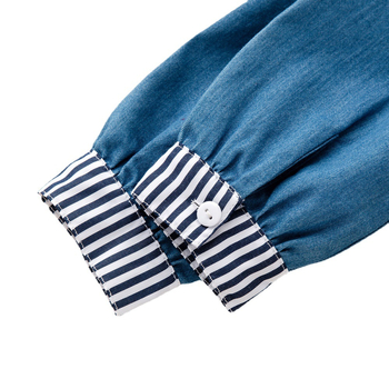 Dječja haljina za djevojčice s prugama i mornarskim ovratnikom, dugi rukavi, 95% pamuk, denim color-block dizajn