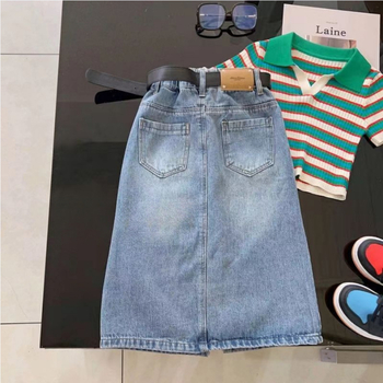 Koreai stílusú lányoknak szóló denims szoknya hasítékkal, pamut 81–91%, bélés pamut 81–90%, 8+ évesek (140 cm felett)