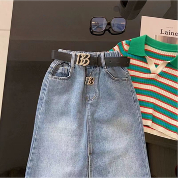 Koreai stílusú lányoknak szóló denims szoknya hasítékkal, pamut 81–91%, bélés pamut 81–90%, 8+ évesek (140 cm felett)