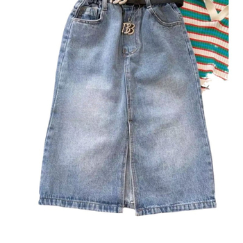 Koreai stílusú lányoknak szóló denims szoknya hasítékkal, pamut 81–91%, bélés pamut 81–90%, 8+ évesek (140 cm felett)