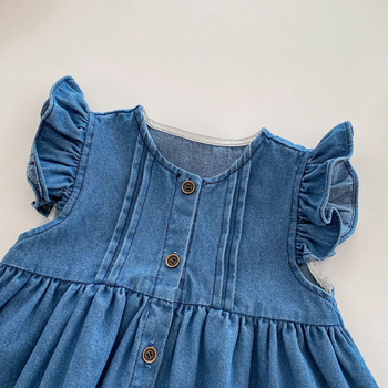 Dievčenské šaty v kórejskom štýle, bavlnený dením, dlhé rukávy, 85% bavlna, jar 2025