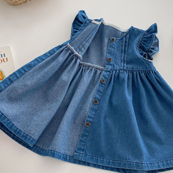 Dievčenské šaty v kórejskom štýle, bavlnený dením, dlhé rukávy, 85% bavlna, jar 2025