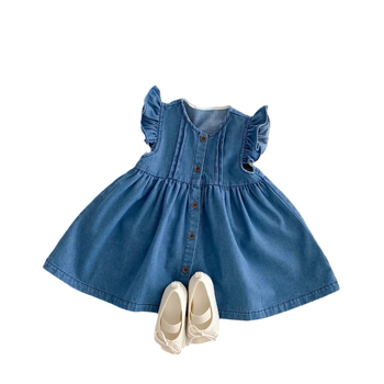 Dievčenské šaty v kórejskom štýle, bavlnený dením, dlhé rukávy, 85% bavlna, jar 2025