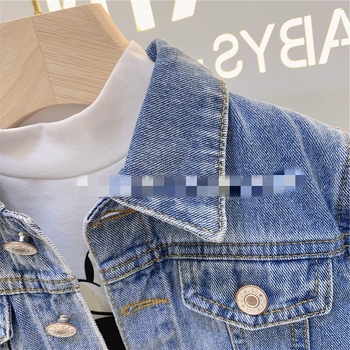 Dječji dvodijelni set od denima: kratki denim-top i suknja, dugi rukavi, jednostavne boje