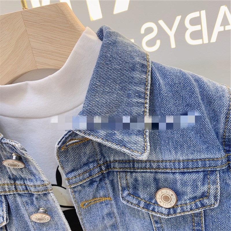 Dječji dvodijelni set od denima: kratki denim-top i suknja, dugi rukavi, jednostavne boje