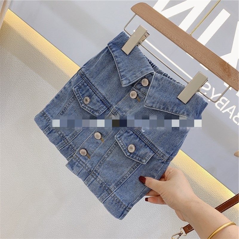 Dječji dvodijelni set od denima: kratki denim-top i suknja, dugi rukavi, jednostavne boje
