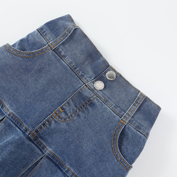 Gyerekeknek készült farmer pliszírozott miniszoknya, elasztikus derékú, édes stílus, lányoknak 8 év felett, tavasz–ősz