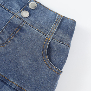 Gyerekeknek készült farmer pliszírozott miniszoknya, elasztikus derékú, édes stílus, lányoknak 8 év felett, tavasz–ősz