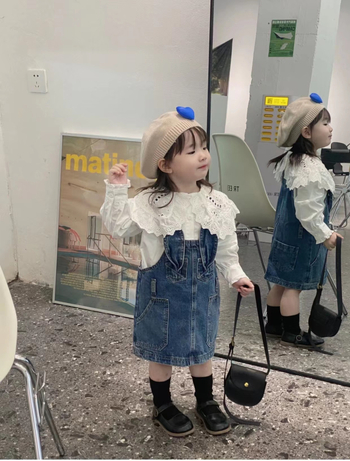 Kórejský štýl dievčenská denimová sukňa s ramienkami, 100% bavlna, vek 3–8 rokov