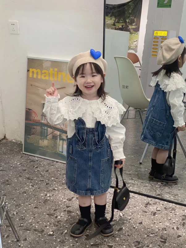 Kórejský štýl dievčenská denimová sukňa s ramienkami, 100% bavlna, vek 3–8 rokov