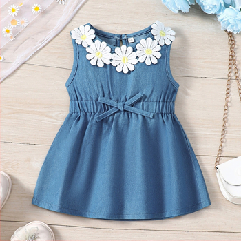 Lányoknak szánt ujjatlan ruha koreai stílusban, 95% pamut, A-vonal, virágos minta