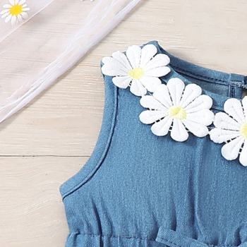 Lányoknak szánt ujjatlan ruha koreai stílusban, 95% pamut, A-vonal, virágos minta