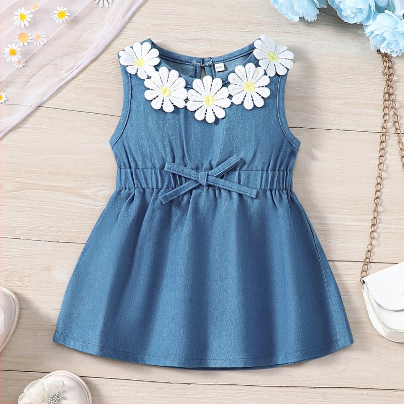 Lányoknak szánt ujjatlan ruha koreai stílusban, 95% pamut, A-vonal, virágos minta