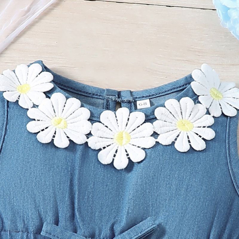 Lányoknak szánt ujjatlan ruha koreai stílusban, 95% pamut, A-vonal, virágos minta